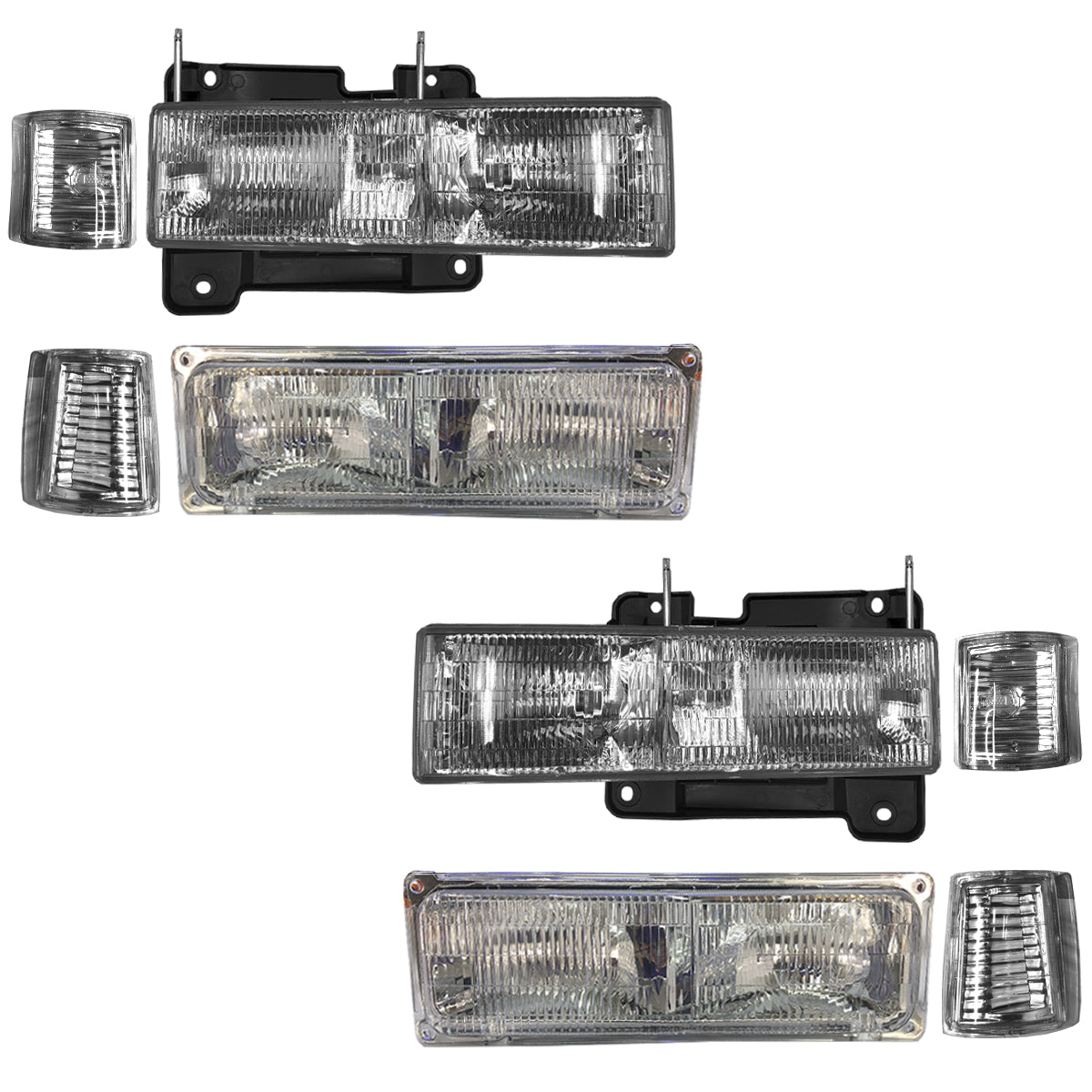 CHEV PU 96-98 KIT SPORT FAROS CN / CUARTOS NAC 8 PZS CROMO