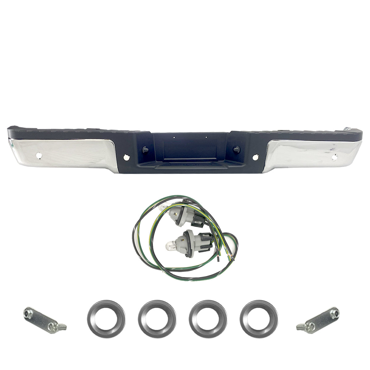 DEFENSA TRASERA LOBO 09-14 C/HOYO P/SENSOR CROMO COMPLETA CN